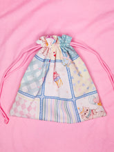 Load image into Gallery viewer, Bunnies and balloons drawstring bag, fairy kei sweet lolita pouch
