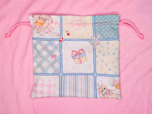 Load image into Gallery viewer, Bunnies and balloons drawstring bag, fairy kei sweet lolita pouch