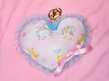 Load image into Gallery viewer, Unicorns and moons heart plush key chain trinket, fairy spank kei bag charm sweet lolita