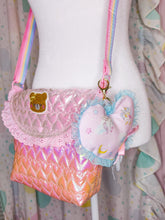 Load image into Gallery viewer, Unicorns and moons heart plush key chain trinket, fairy spank kei bag charm sweet lolita