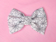 Load image into Gallery viewer, Halloween spider web hair bow, creepy cute witchy goth fashion hair clip