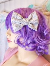 Load image into Gallery viewer, Halloween spider web hair bow, creepy cute witchy goth fashion hair clip