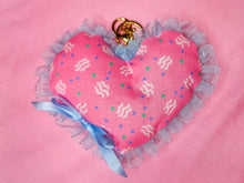 Load image into Gallery viewer, 80s memphis heart plush key chain trinket, fairy spank kei bag charm