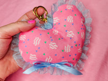 Load image into Gallery viewer, 80s memphis heart plush key chain trinket, fairy spank kei bag charm