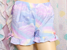 Load image into Gallery viewer, Pastel rainbow upcycled fairy spank kei ruffle shorts, 80s 90s size L XL
