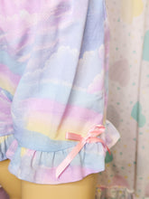 Load image into Gallery viewer, Pastel rainbow upcycled fairy spank kei ruffle shorts, 80s 90s size L XL