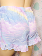 Load image into Gallery viewer, Pastel rainbow upcycled fairy spank kei ruffle shorts, 80s 90s size L XL