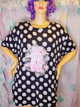 Load image into Gallery viewer, Black white polka dot boxy top, sequin ballet slipper fairy spank kei t shirt size 2X