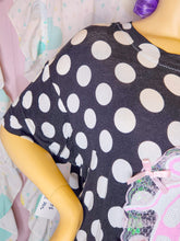 Load image into Gallery viewer, Black white polka dot boxy top, sequin ballet slipper fairy spank kei t shirt size 2X