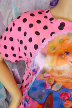 Load image into Gallery viewer, Pink black polka dot boxy top, 90s doll fairy spank kei t shirt size Large