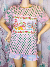 Load image into Gallery viewer, Pink green polka dot boxy top, Strawberry Shortcake fairy spank kei t shirt size Large