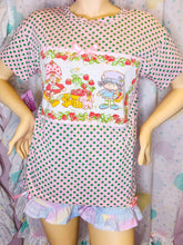 Load image into Gallery viewer, Pink green polka dot boxy top, Strawberry Shortcake fairy spank kei t shirt size Large
