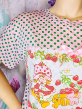 Load image into Gallery viewer, Pink green polka dot boxy top, Strawberry Shortcake fairy spank kei t shirt size Large