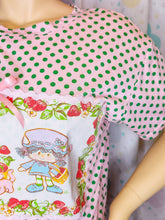 Load image into Gallery viewer, Pink green polka dot boxy top, Strawberry Shortcake fairy spank kei t shirt size Large