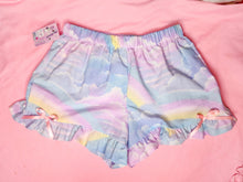 Load image into Gallery viewer, Pastel rainbow upcycled fairy spank kei ruffle shorts, 80s 90s size L XL