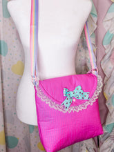 Load image into Gallery viewer, Purple magenta pin stripe purse, fairy spank kei pastel rainbow 80s