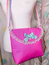 Load image into Gallery viewer, Purple magenta pin stripe purse, fairy spank kei pastel rainbow 80s