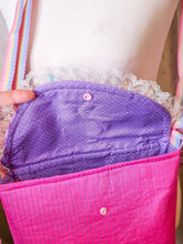 Load image into Gallery viewer, Purple magenta pin stripe purse, fairy spank kei pastel rainbow 80s