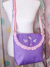 Load image into Gallery viewer, Purple unicorn polka dot purse, fairy spank kei pastel rainbow 80s