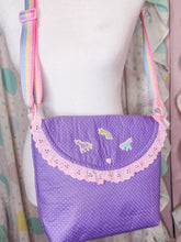 Load image into Gallery viewer, Purple unicorn polka dot purse, fairy spank kei pastel rainbow 80s