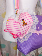 Load image into Gallery viewer, Retro doll heart plush key chain trinket, fairy spank kei bag charm 50s 90s
