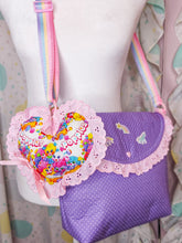 Load image into Gallery viewer, Purple unicorn polka dot purse, fairy spank kei pastel rainbow 80s