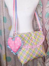 Load image into Gallery viewer, 80s memphis heart plush key chain trinket, fairy spank kei bag charm