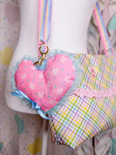 Load image into Gallery viewer, 80s memphis heart plush key chain trinket, fairy spank kei bag charm