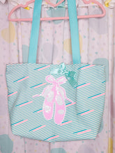 Load image into Gallery viewer, Green pink 80s tote bag, fairy spank kei, 90s stripe ballet slipper