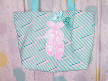 Load image into Gallery viewer, Green pink 80s tote bag, fairy spank kei, 90s stripe ballet slipper