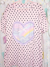 Load image into Gallery viewer, Pink black polka dot boxy top, pastel rainbow fairy spank kei t shirt size XL