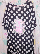 Load image into Gallery viewer, Black white polka dot boxy top, sequin ballet slipper fairy spank kei t shirt size 2X