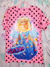Load image into Gallery viewer, Pink black polka dot boxy top, 90s doll fairy spank kei t shirt size Large