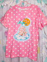 Load image into Gallery viewer, Pink white polka dot boxy top, Care Bears fairy spank kei t shirt size XL