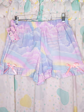Load image into Gallery viewer, Pastel rainbow upcycled fairy spank kei ruffle shorts, 80s 90s size L XL