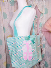 Load image into Gallery viewer, Green pink 80s tote bag, fairy spank kei, 90s stripe ballet slipper