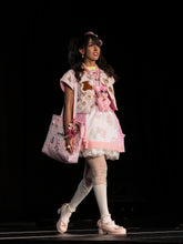 Load image into Gallery viewer, Pink polka dot teddy bear skirt, 80s fairy spank kei, size Medium
