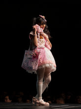 Load image into Gallery viewer, Pink polka dot teddy bear skirt, 80s fairy spank kei, size Medium