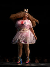 Load image into Gallery viewer, Gold/pink plush heart headband bow, fairy spank kei, retro 80s 90s mall hairbow