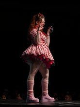 Load image into Gallery viewer, Hot pink Diet Coke polka dot top, 80s fairy spank kei decora, size Large