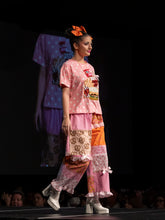 Load image into Gallery viewer, Mall food court patchwork pants, memphis print, pizza pretzel french fries, size Medium