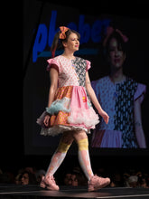 Load image into Gallery viewer, Food Court patchwork maximalist dress, tulle ruffle retro pizza pretzel French fries size M