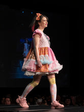 Load image into Gallery viewer, Food Court patchwork maximalist dress, tulle ruffle retro pizza pretzel French fries size M