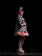 Load image into Gallery viewer, Mall food court jacket, black and white checkered sequin applique, size Medium/Large