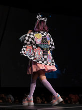 Load image into Gallery viewer, Mall food court jacket, black and white checkered sequin applique, size Medium/Large