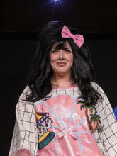 Load image into Gallery viewer, Mall curved window knit shirt dress, sequin applique carousel roller skate palm tree size XL