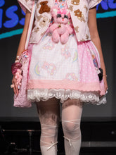 Load image into Gallery viewer, Pink polka dot teddy bear skirt, 80s fairy spank kei, size Medium