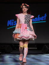 Load image into Gallery viewer, Food Court patchwork maximalist dress, tulle ruffle retro pizza pretzel French fries size M