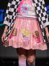 Load image into Gallery viewer, Iridescent French fry sequin skirt, 80s fairy spank kei decora, size Medium