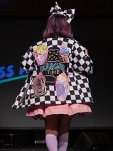 Load image into Gallery viewer, Mall food court jacket, black and white checkered sequin applique, size Medium/Large